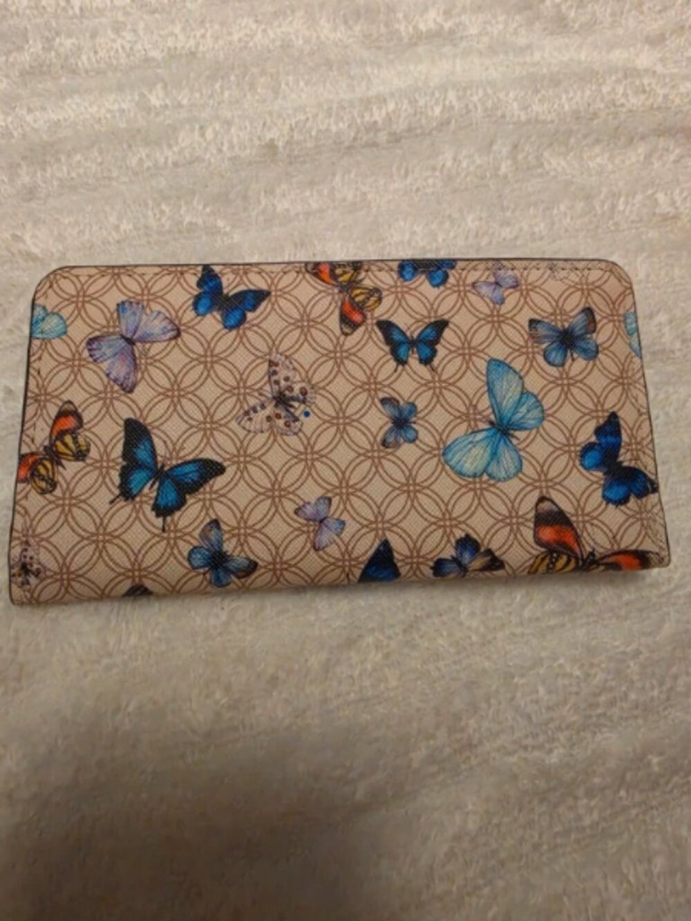 Butterfly Print Slim Wallet - Beige & Multicolor